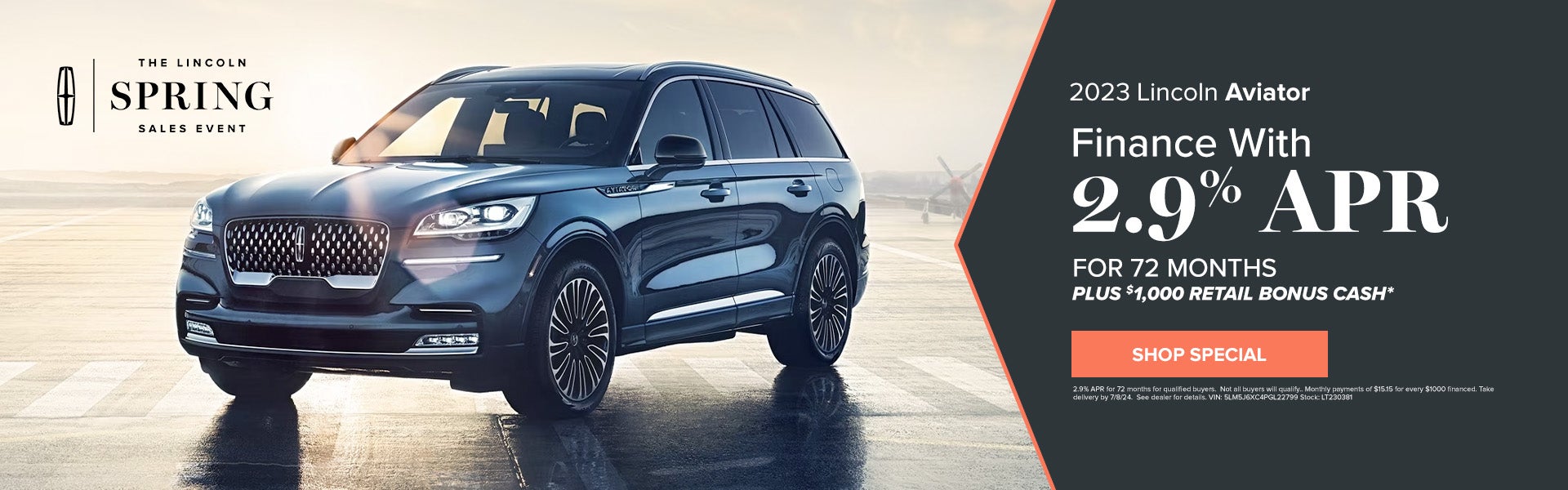Finance a 2023 Lincoln Aviator with 2.9% APR for 72 months 